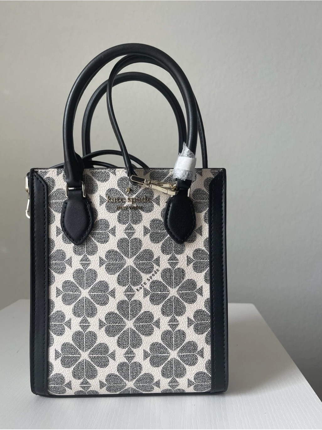 Coach Mini Tote In Black And White Floral Signature